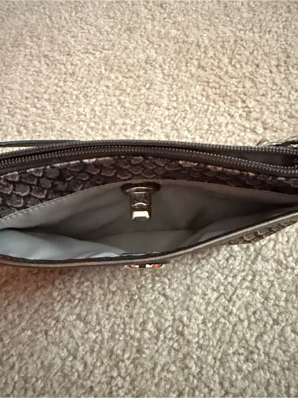Coach Snake-Print Wristlet in Black and Cream